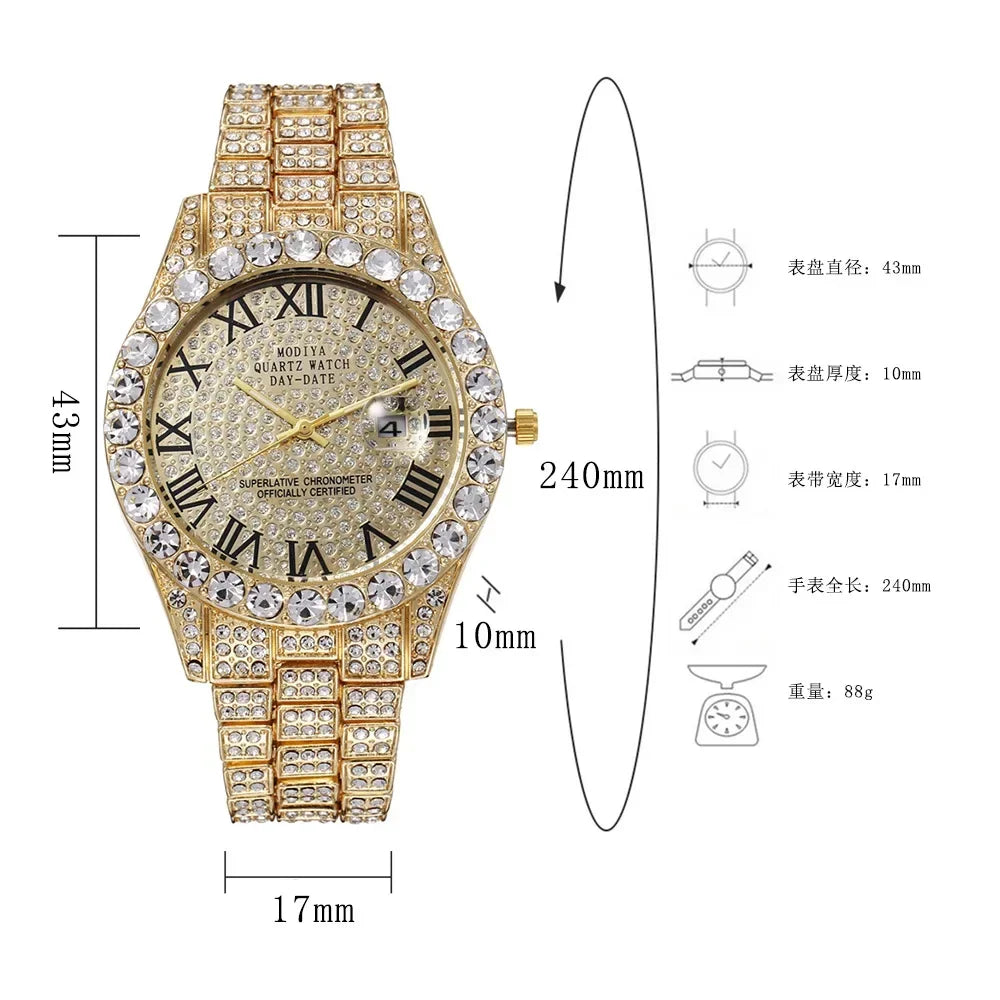 Luxury Men's Diamond Bling Quartz Watch