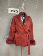 Elegant OL Office Lady Overcoats Fur Patchwork Long Sleeve Woolen Coat Beautiful Women'S Clothing Jacket Autumn 2025 Winter