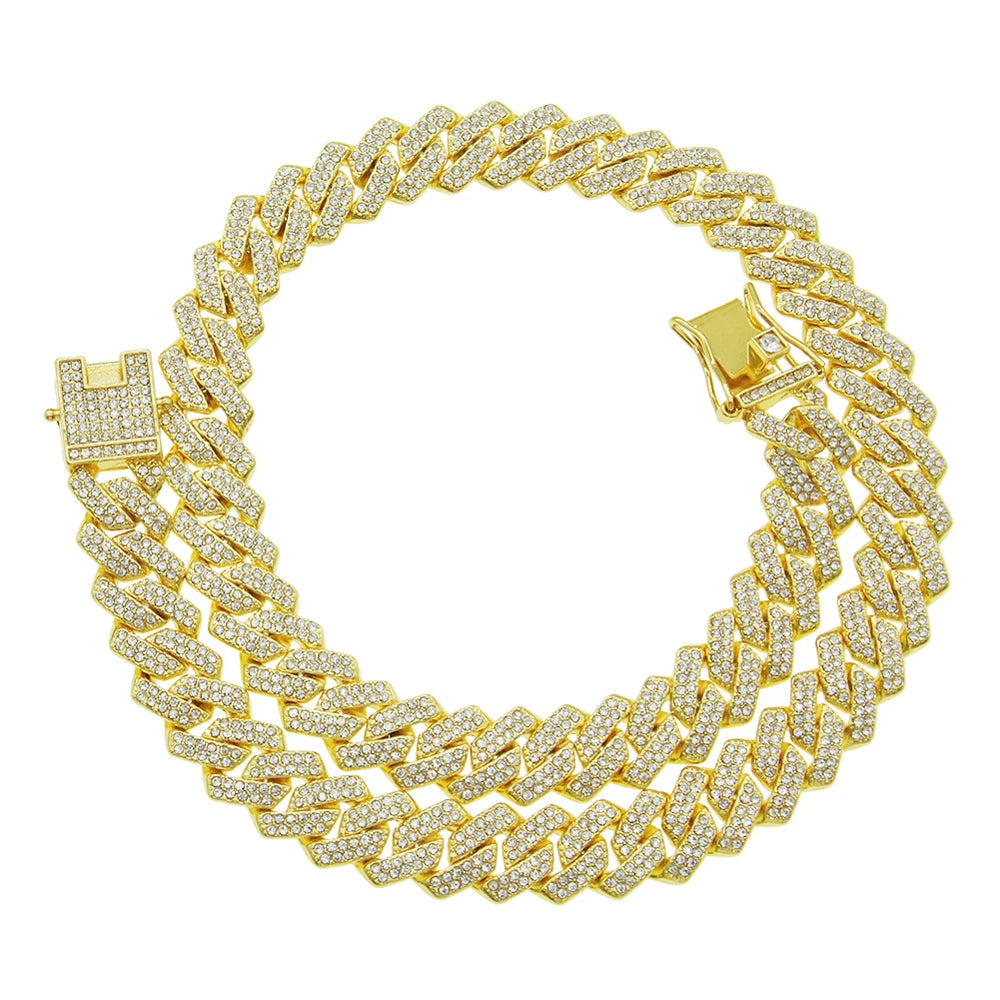 14MM Iced-Out Cuban Link Necklace – Men’s CZ Rhinestone Hip Hop Chain