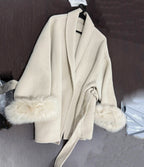 Elegant OL Office Lady Overcoats Fur Patchwork Long Sleeve Woolen Coat Beautiful Women'S Clothing Jacket Autumn 2025 Winter