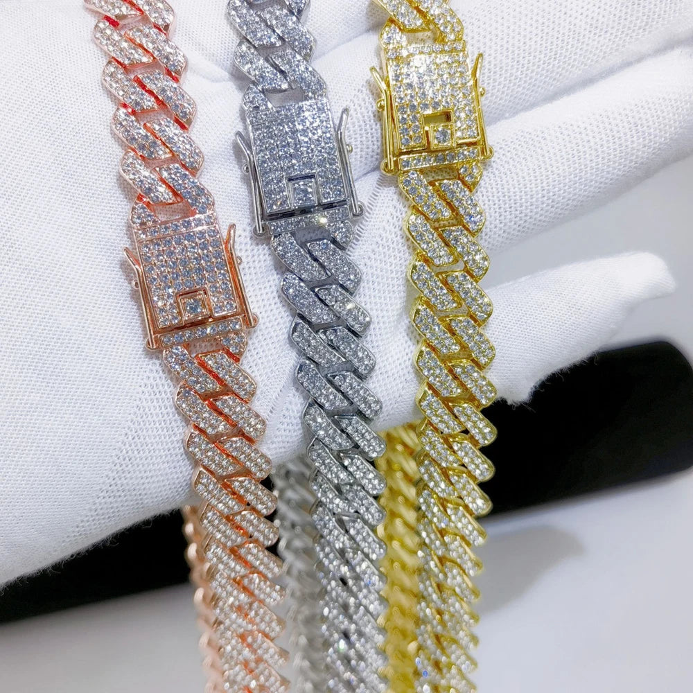 14MM Iced-Out Cuban Link Necklace – Men’s CZ Rhinestone Hip Hop Chain