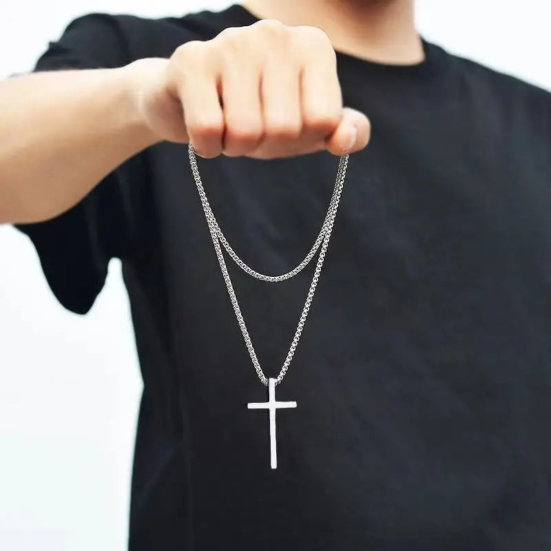 Stainless Steel Cross Pendant Necklace – Unisex Silver Chain Jewelry