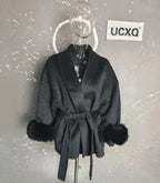 Elegant OL Office Lady Overcoats Fur Patchwork Long Sleeve Woolen Coat Beautiful Women'S Clothing Jacket Autumn 2025 Winter