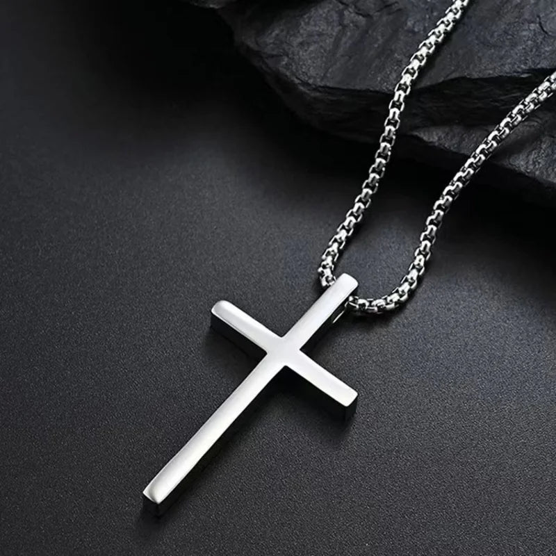Stainless Steel Cross Pendant Necklace – Unisex Silver Chain Jewelry