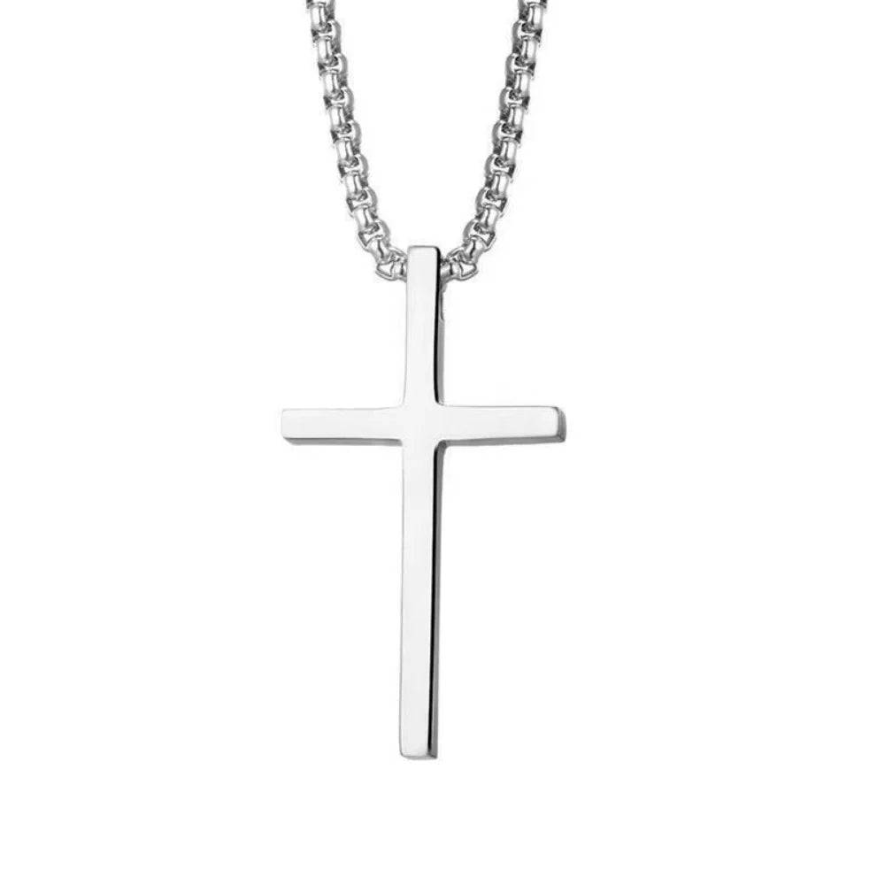 Stainless Steel Cross Pendant Necklace – Unisex Silver Chain Jewelry