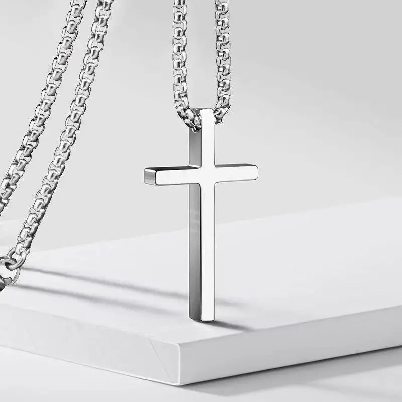 Stainless Steel Cross Pendant Necklace – Unisex Silver Chain Jewelry