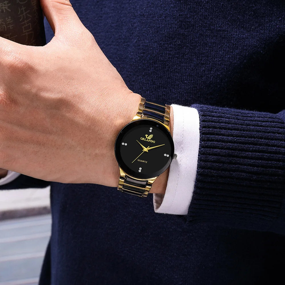 Men's Black Dial Stainless Steel Quartz Business Watch