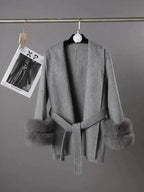 Elegant OL Office Lady Overcoats Fur Patchwork Long Sleeve Woolen Coat Beautiful Women'S Clothing Jacket Autumn 2025 Winter