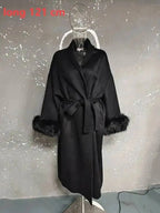 Elegant OL Office Lady Overcoats Fur Patchwork Long Sleeve Woolen Coat Beautiful Women'S Clothing Jacket Autumn 2025 Winter
