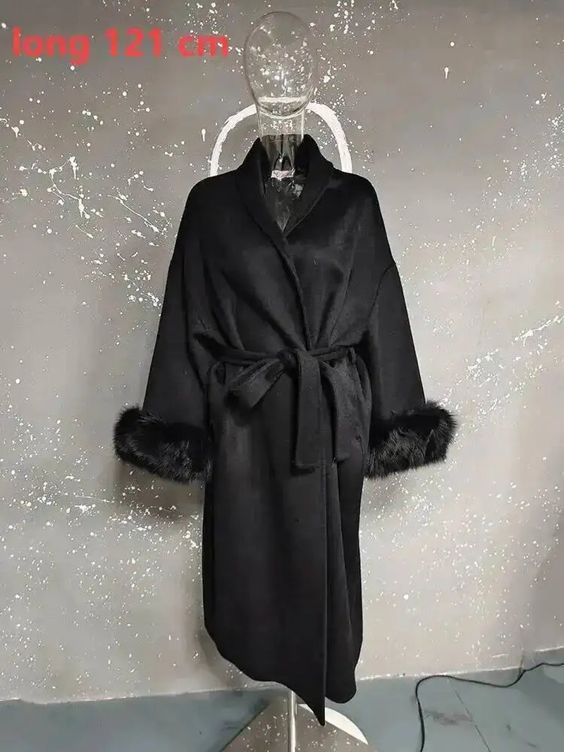 Elegant OL Office Lady Overcoats Fur Patchwork Long Sleeve Woolen Coat Beautiful Women'S Clothing Jacket Autumn 2025 Winter