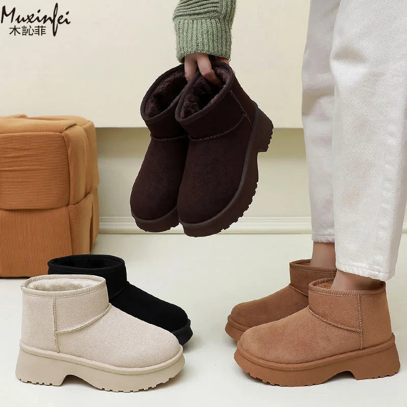 Women'S Snow Boots Fashionable with Thick Velvet and Height Increasing Cotton Shoes for Women'S Lightweight Short Boots