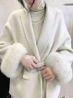 Elegant OL Office Lady Overcoats Fur Patchwork Long Sleeve Woolen Coat Beautiful Women'S Clothing Jacket Autumn 2025 Winter