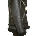 Women’s Black Aviator Leather Jacket with Faux-Fur Lining