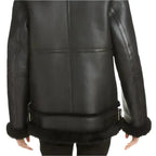 Women’s Black Aviator Leather Jacket with Faux-Fur Lining