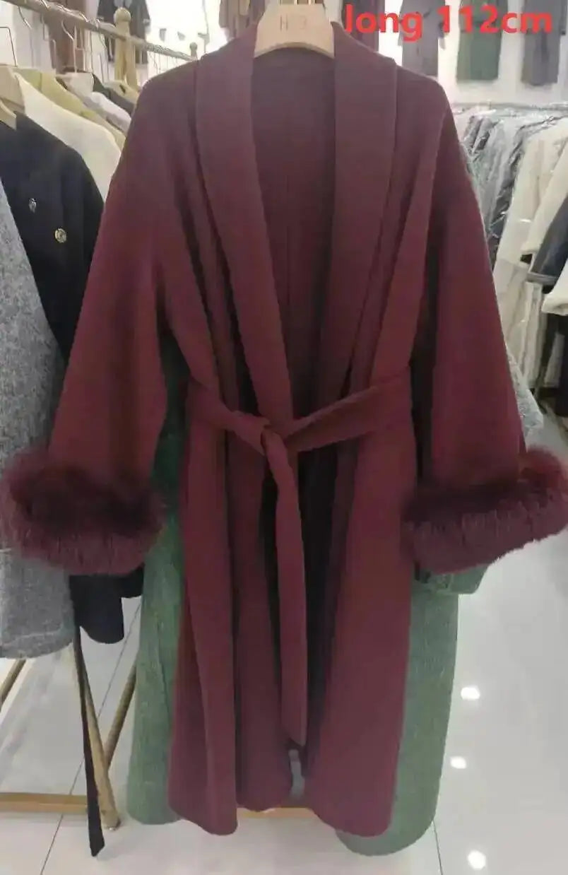 Elegant OL Office Lady Overcoats Fur Patchwork Long Sleeve Woolen Coat Beautiful Women'S Clothing Jacket Autumn 2025 Winter