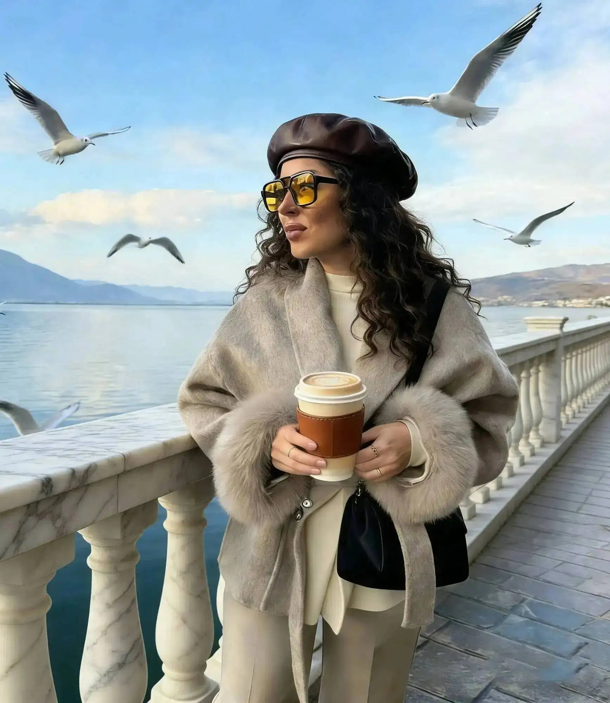Elegant OL Office Lady Overcoats Fur Patchwork Long Sleeve Woolen Coat Beautiful Women'S Clothing Jacket Autumn 2025 Winter