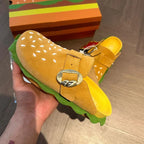 Fashion Yellow Hamburger Slippers Adult Metal Belt Buckle Soft Flat Outwear Thick-Soled Casual Beach Sandals New Shoes for Women