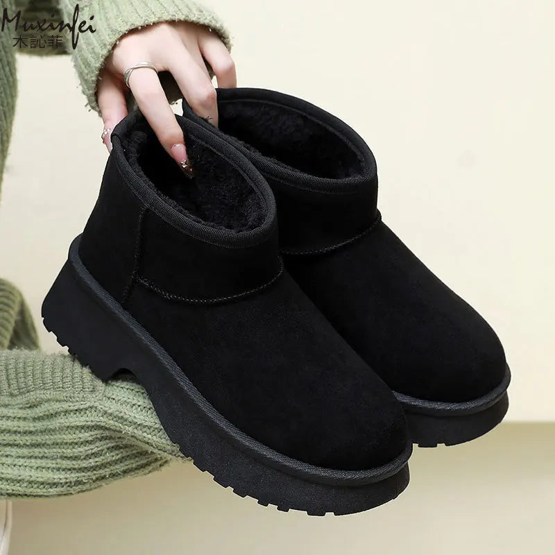 Women'S Snow Boots Fashionable with Thick Velvet and Height Increasing Cotton Shoes for Women'S Lightweight Short Boots