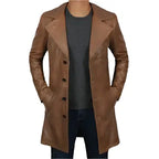 Men’s Distressed Brown Leather Winter Trench Coat