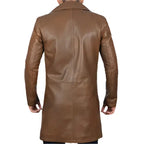 Men’s Distressed Brown Leather Winter Trench Coat