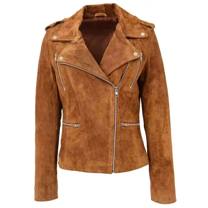 Women’s Brown Suede Leather Biker Jacket