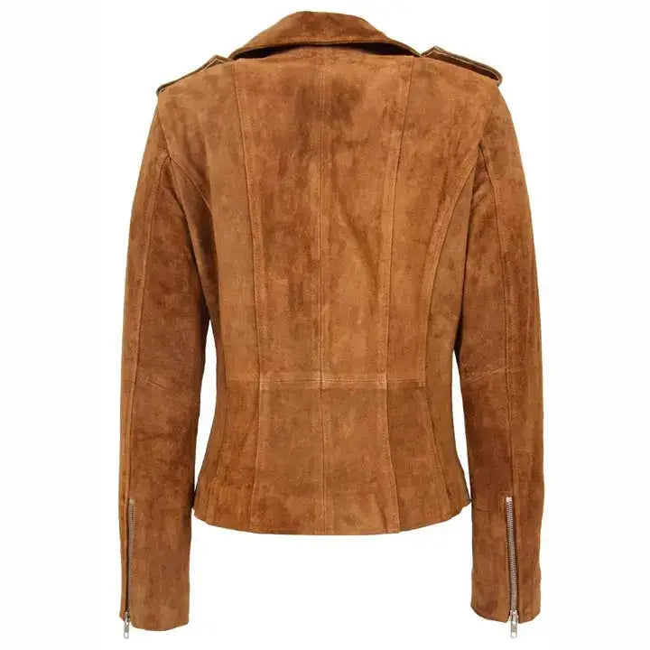 Women’s Brown Suede Leather Biker Jacket